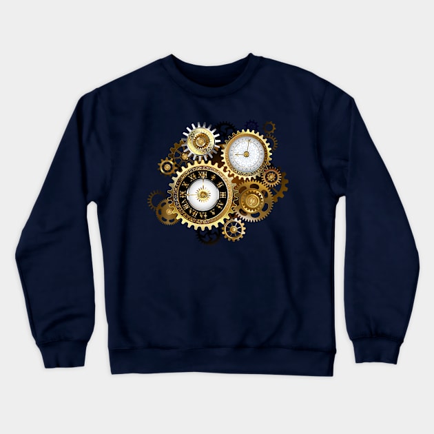 Two Steampunk Clocks with Gears Crewneck Sweatshirt by Blackmoon9